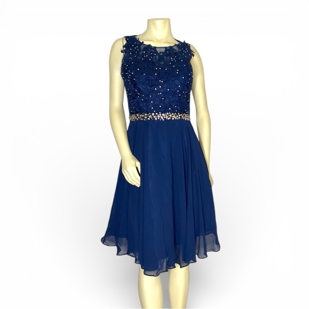 Elegant Navy Blue Sleeveless Dress Size Large